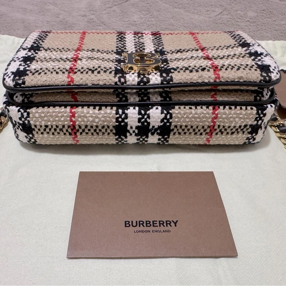 NEW🔥BURBERRY Mini Lola Woven Check Bag - Picture 10 of 16